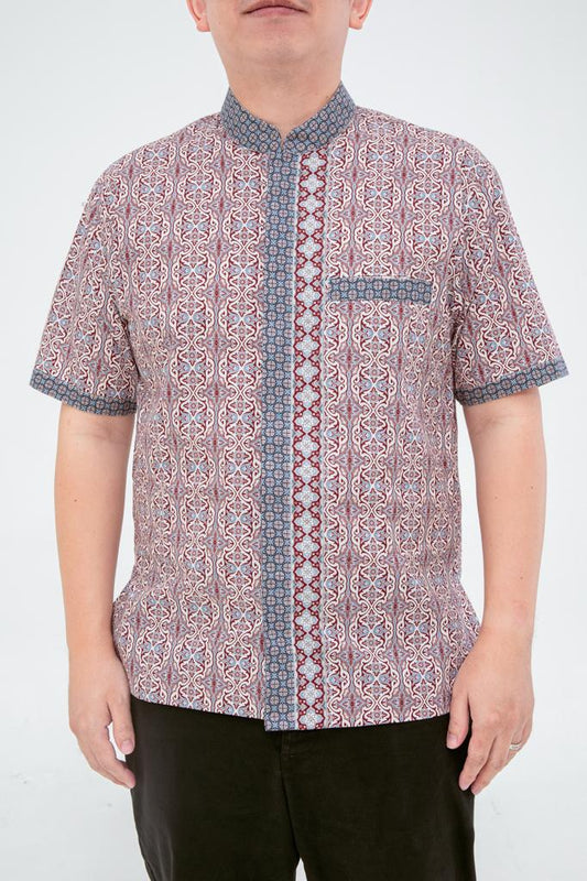 Men's Batik Short Sleeve Shirt with Mandarin Collar