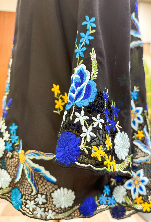 Kebaya Top with Blue Goldfish Embroidery