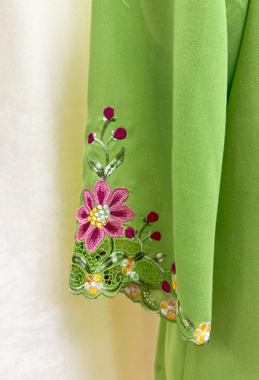Kebaya Top in Green with Peacock Embroidery