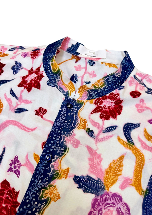 Men's Batik Short Sleeve Shirt with Mandarin Collar