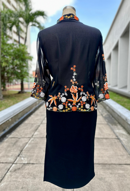 Kebaya Top with Orange Goldfish Embroidery