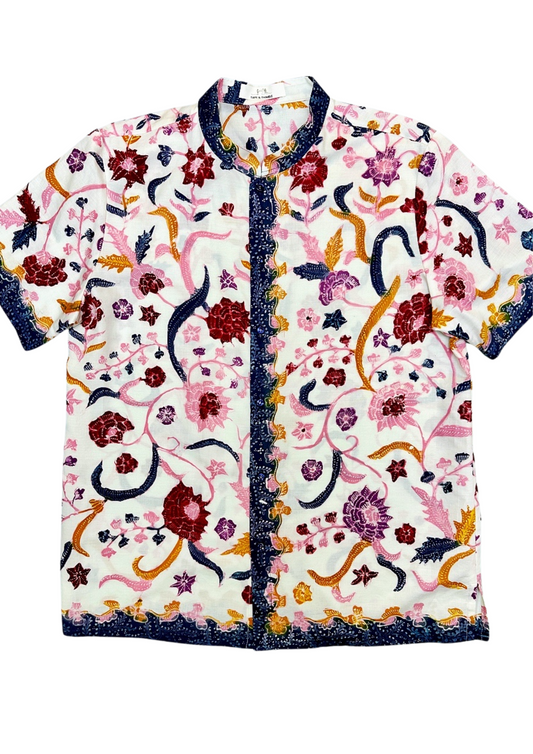 Men's Batik Short Sleeve Shirt with Mandarin Collar