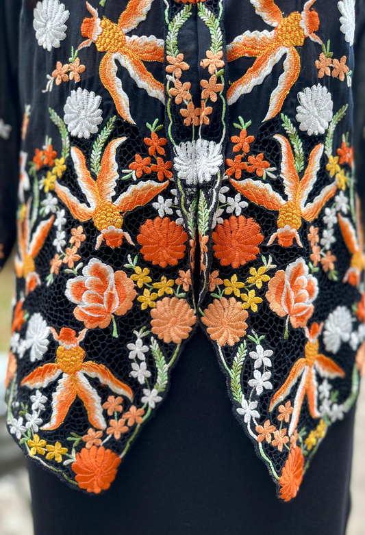 Kebaya Top with Orange Goldfish Embroidery