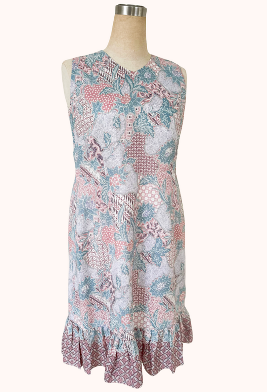 Dobby Batik Sleeveless Flutter Hem Dress