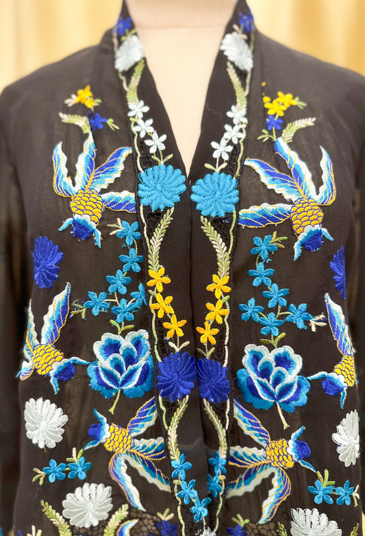 Kebaya Top with Blue Goldfish Embroidery