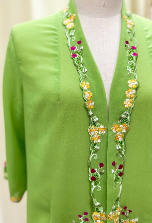 Kebaya Top in Green with Peacock Embroidery