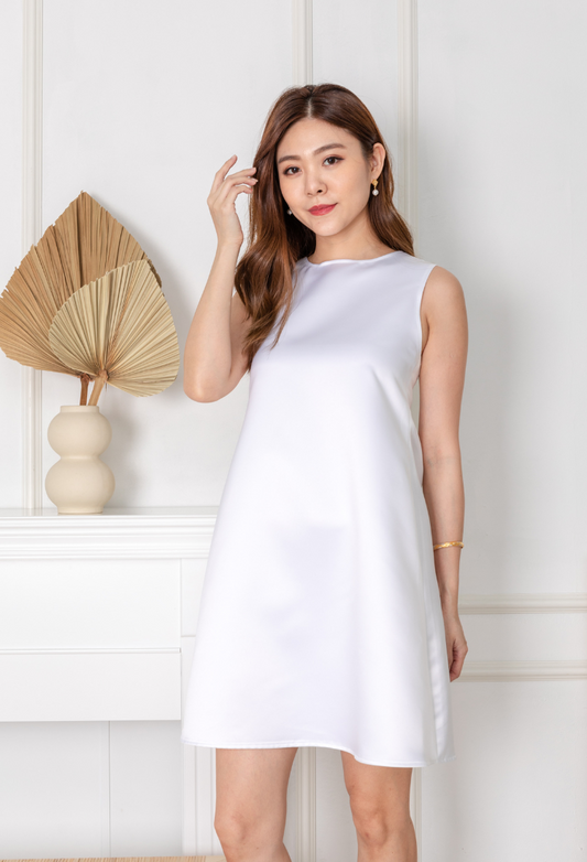 Hyacinth Silk Satin Dress in White