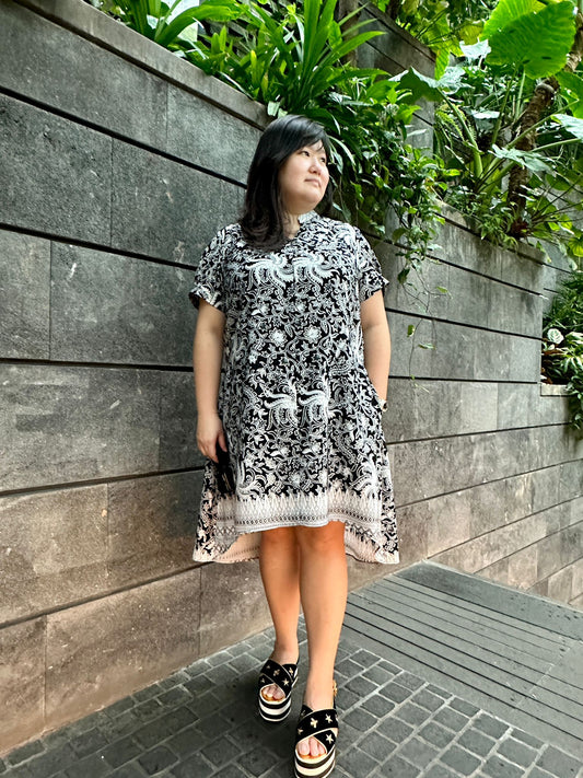 Rey Hi Lo Hem Batik Dress with Mandarin Collar Plus Size