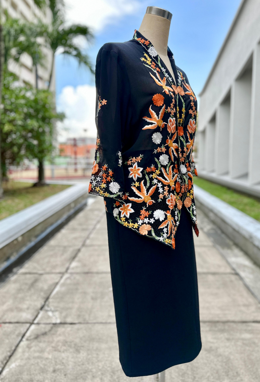 Kebaya Top with Orange Goldfish Embroidery