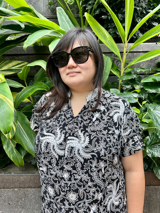 Rey Hi Lo Hem Batik Dress with Mandarin Collar Plus Size