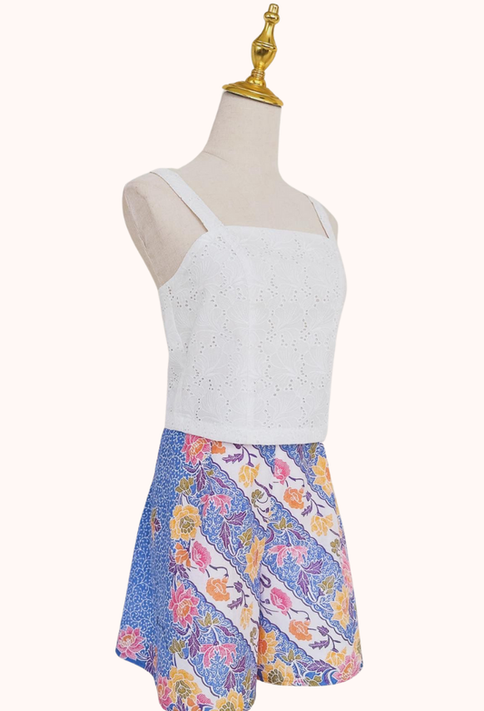 Eyelet Top and Batik Shorts Set