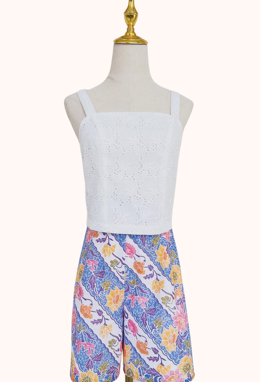 Eyelet Top and Batik Shorts Set