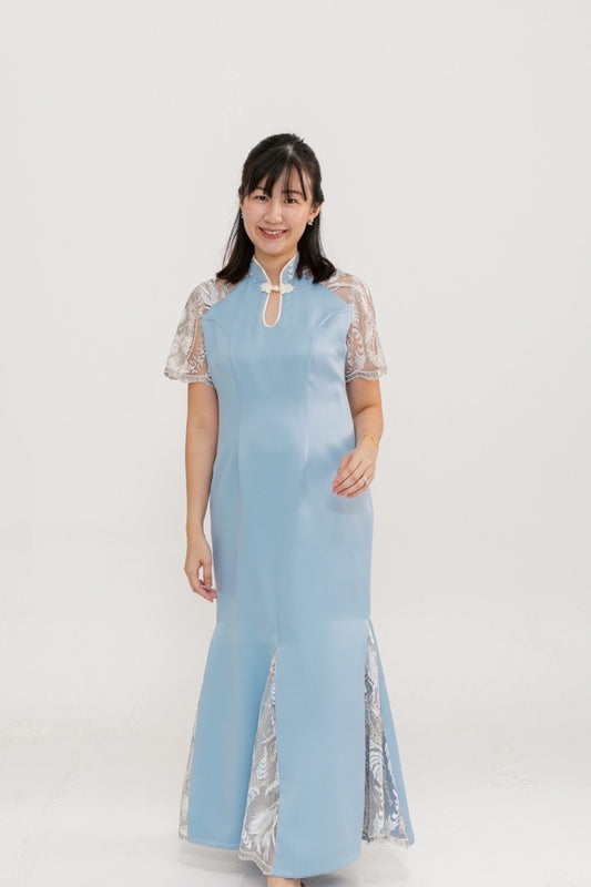 Bridal Satin Cheongsam with Lace