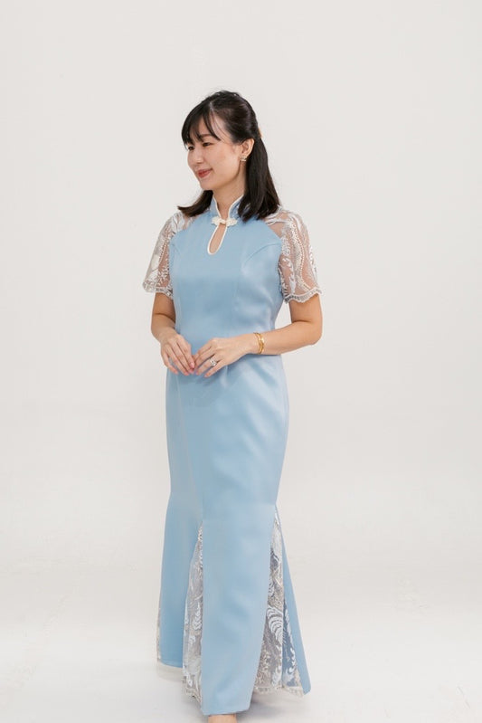 Bridal Satin Cheongsam with Lace