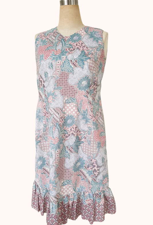 Dobby Batik Sleeveless Flutter Hem Dress