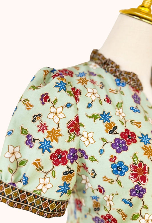 Batik Puffed Sleeve Shift Dress