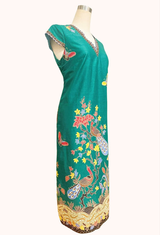 Emerald Peacock Batik Shift Dress