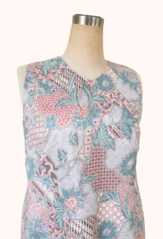 Dobby Batik Sleeveless Flutter Hem Dress