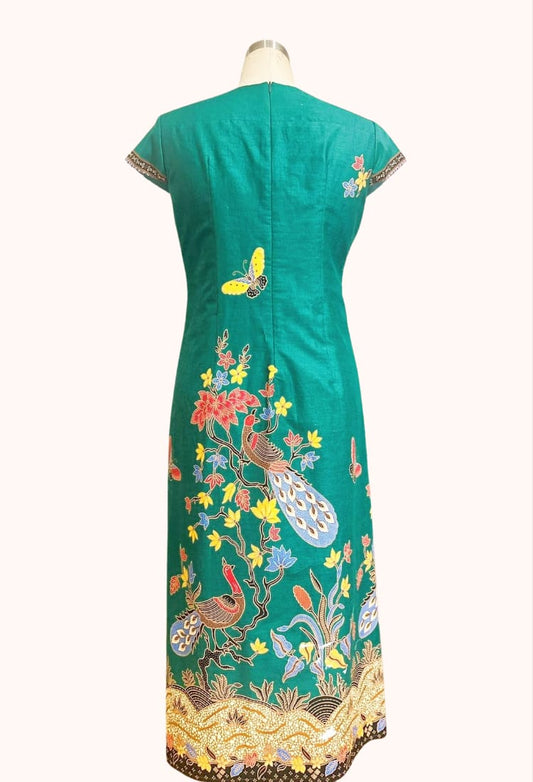 Emerald Peacock Batik Shift Dress