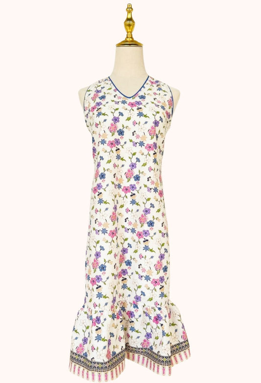 Batik Sleeveless Flutter Hem Dress