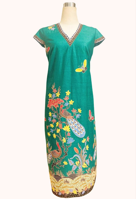 Emerald Peacock Batik Shift Dress