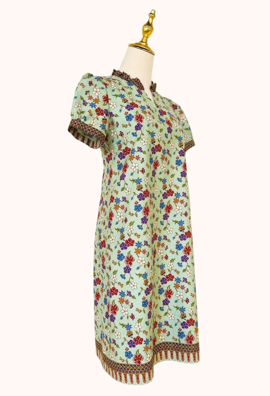 Batik Puffed Sleeve Shift Dress