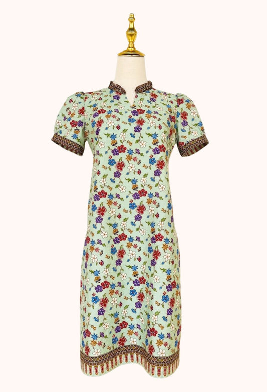 Batik Puffed Sleeve Shift Dress