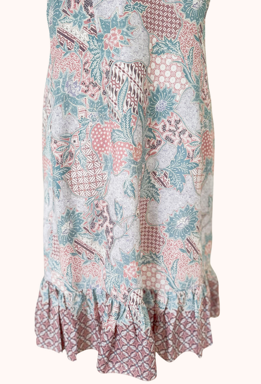 Dobby Batik Sleeveless Flutter Hem Dress