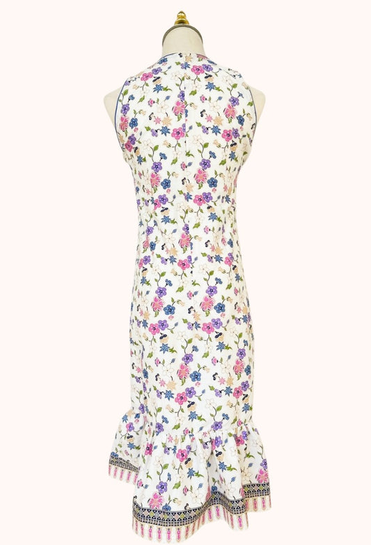 Batik Sleeveless Flutter Hem Dress