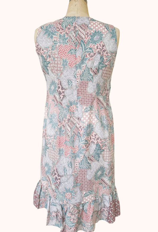 Dobby Batik Sleeveless Flutter Hem Dress