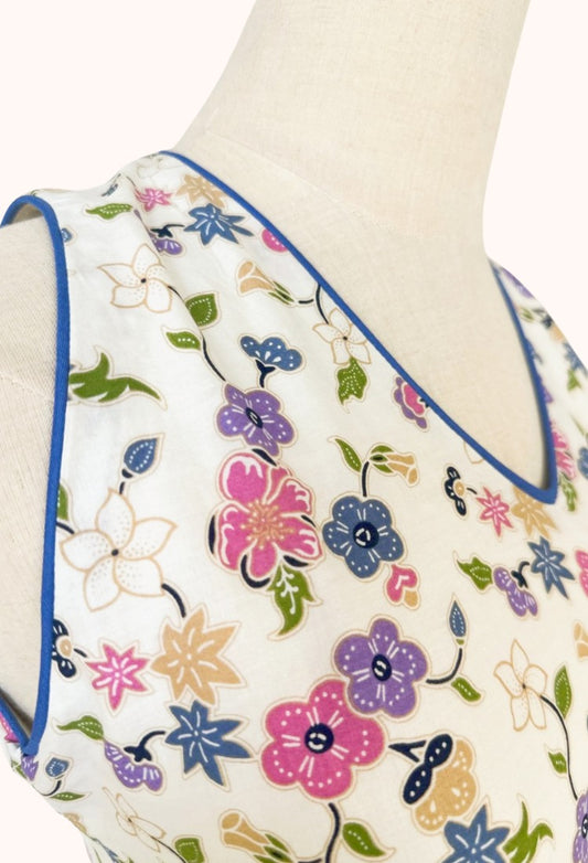Batik Sleeveless Flutter Hem Dress